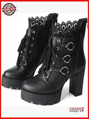 Platform Ankle Boots Chunky Heel Lace Up Zipper Punk Gothic Shoes